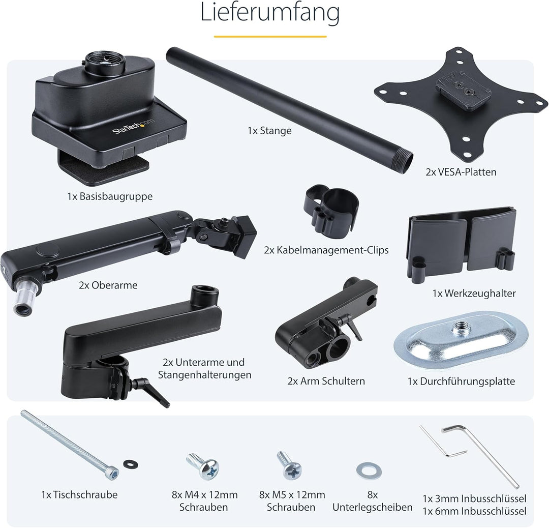 StarTech.com Desk Mount Dual Monitor Arm - Full Motion Monitor Mount for 2X VESA Displays up to 32"