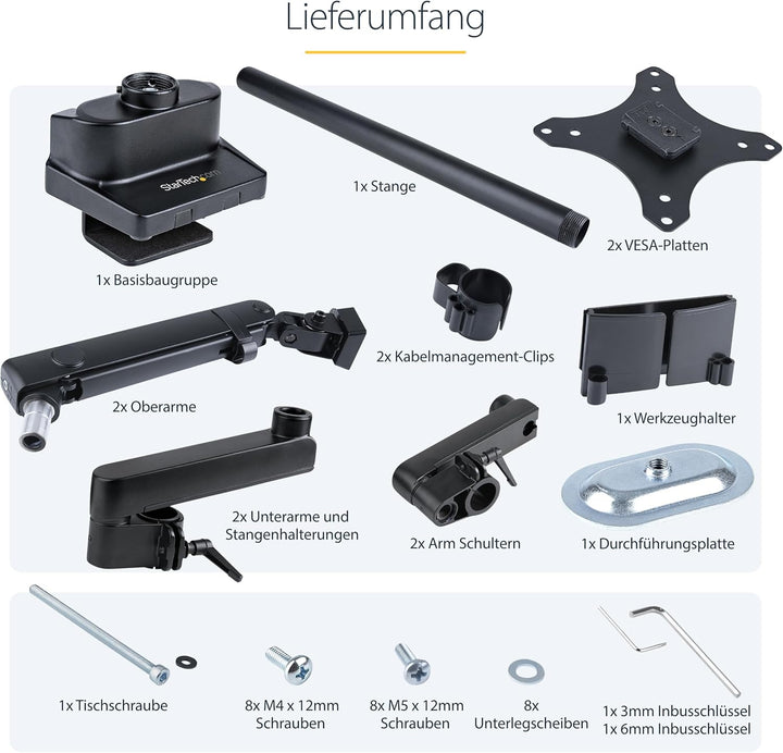 StarTech.com Desk Mount Dual Monitor Arm - Full Motion Monitor Mount for 2X VESA Displays up to 32"