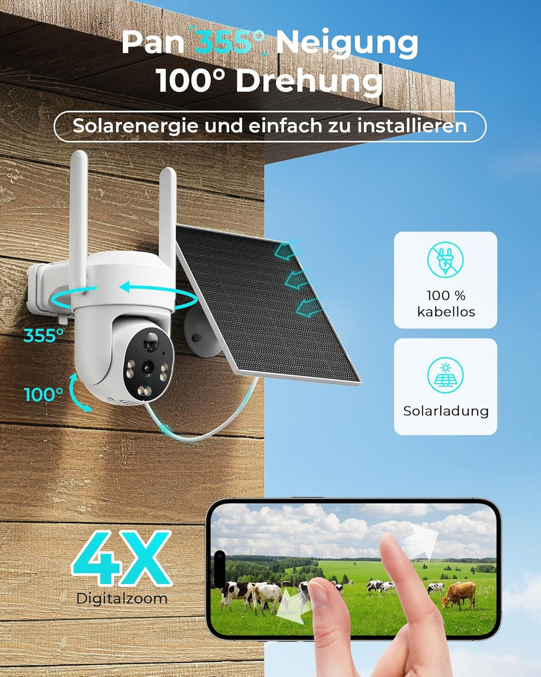 SEHMUA 4G LTE Überwachungskamera Aussen Akku mit SIM Karte 2K PTZ Kabellos Outdoor Kamera Ohne WLAN
