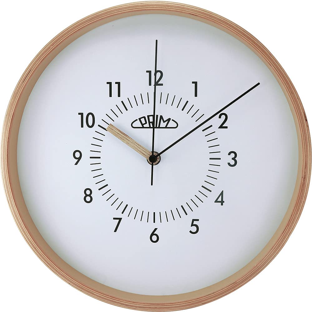 PRIM Organic Design Retrospect Wanduhr, Wood Clock, aus Holz, Zifferblatt in Weiss, die Nicht stört,