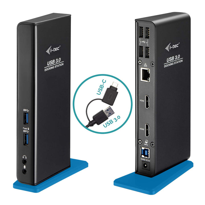 i-tec USB 3.0/USB-C Dual Docking Station – 2X HDMI Full HD+, 4X USB 2.0, 2X USB 3.0, Gigabit Etherne