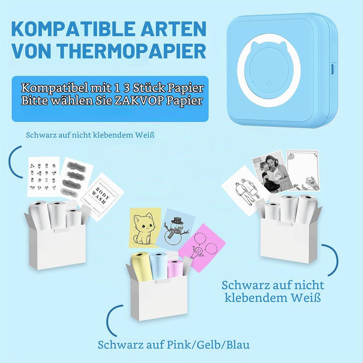 ZAKVOP Mini drucker, Mini drucker für Smartphone, fotodrucker für Smartphone, tragbar Thermal Drucke