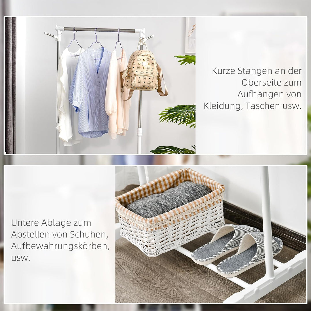 HOMCOM Kleiderständer höhenverstellbar Garderobenständer mit Kleiderstange, Haken, Regal, Garderobe