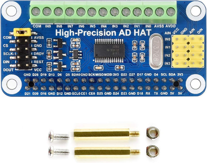 Waveshare High-Precision AD HAT for Raspberry Pi/Jetson Nano with ADS1263 Onboard 10-Ch 32-Bit Suppo