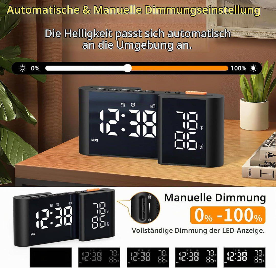 Lancoon Digitaler Wecker Funkuhr mit Temperatur Luftfeuchtigkeitsanzeige 15 Stufen der Lautstärke He