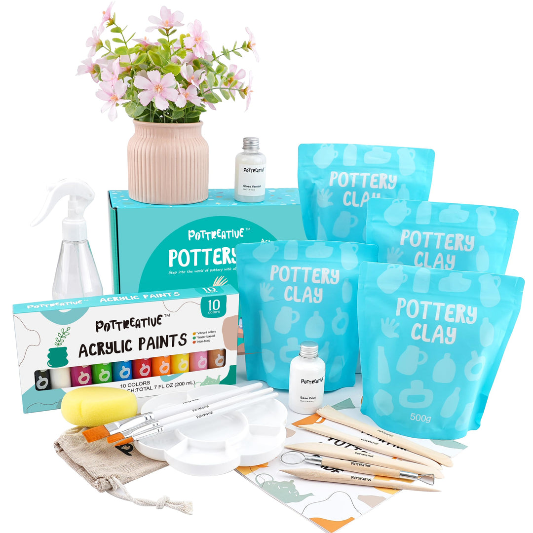 POTTREATIVE Lufttrocknendes Ton-Töpferset für Anfänger. DIY-Lufttrocknendes Ton-Set für Erwachsene.