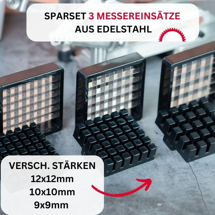 Westmark Pommes-frites Schneider und Gemüse-/Obststiftler mit drei Edelstahl-Schneideinsätzen und St