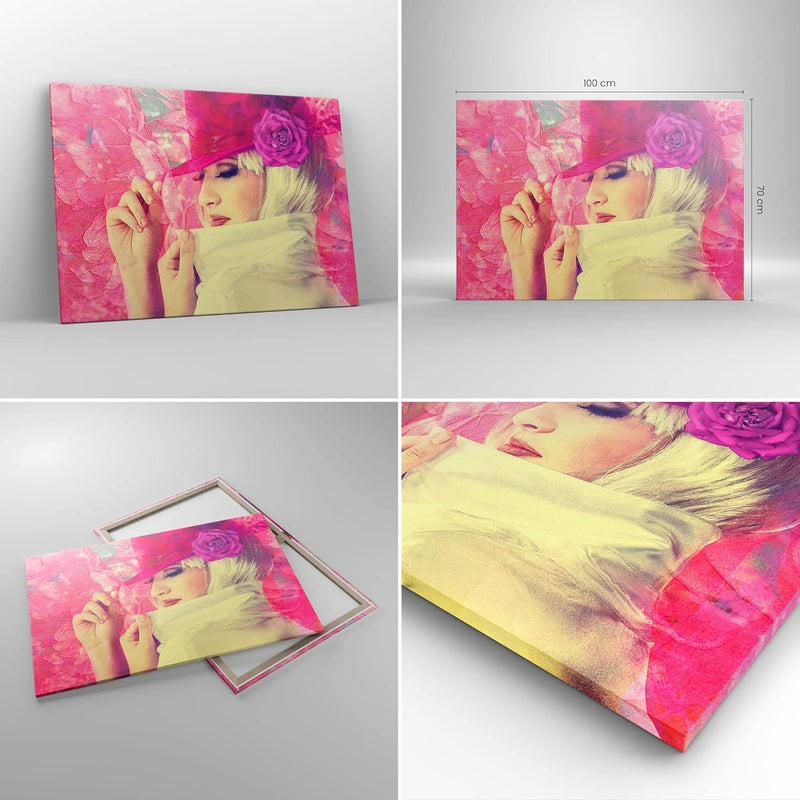 Bilder auf Leinwand 100x70cm Leinwandbild weiblich Blumen- Blume Mode Gross Wanddeko Bild Schlafzimm