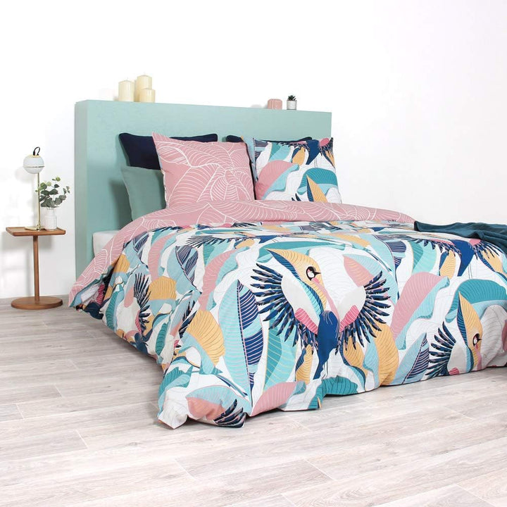 CÔTE DECO Bettwäsche, 220 x 240 cm + 2 Kopfkissenbezüge 63 x 63 cm, Set Bettbezug für Doppelbett, Ro