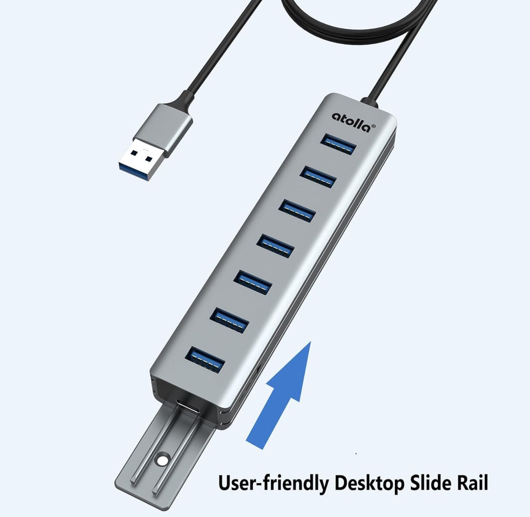 8-Port USB 3.0 Hub mit Aluminium Tischmontage Design, USB Verteiler Adapter mit 100cm Lange Kabel, 5