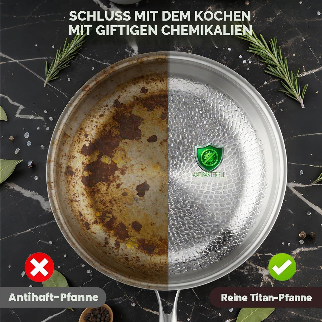 Titan Bratpfanne mit Spatel, Antihaft Gehämmerter Wok Titanpfanne-Nutrition zum Kochen, vielseitige