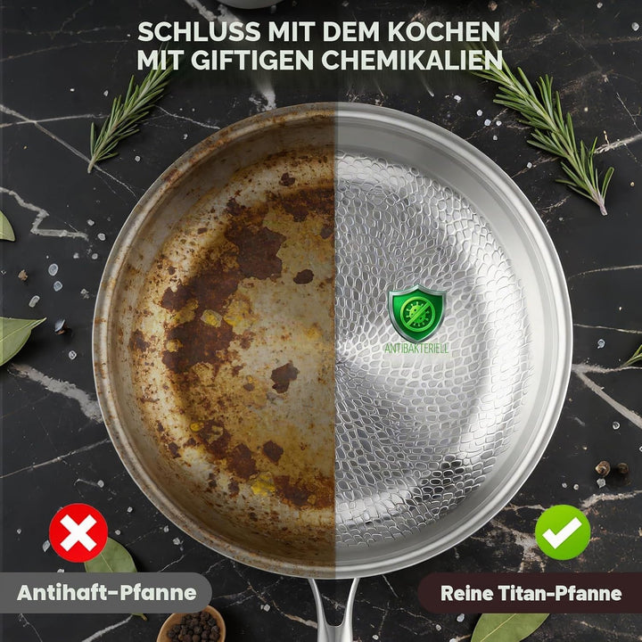 Titan Bratpfanne mit Spatel, Antihaft Gehämmerter Wok Titanpfanne-Nutrition zum Kochen, vielseitige