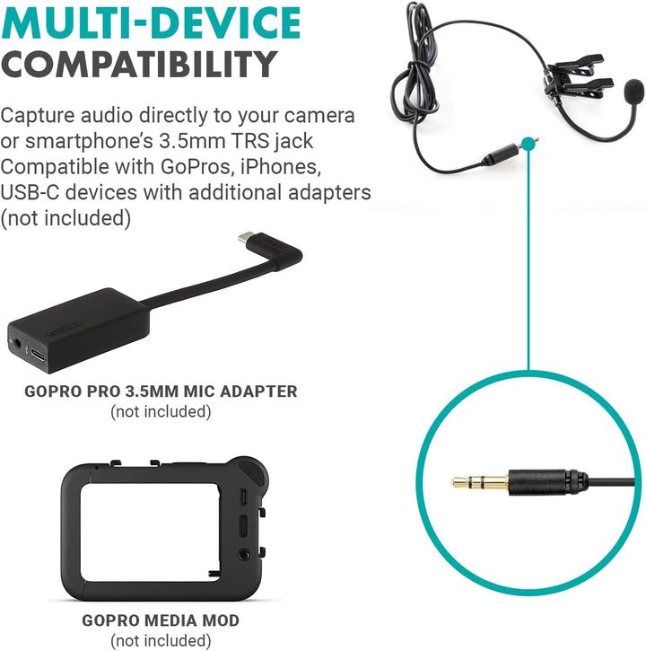 Movo ACM400 Flexibles omnidirektionales Schwanenhalsmikrofon für Motovlogging Moto Vlog Action Cam H