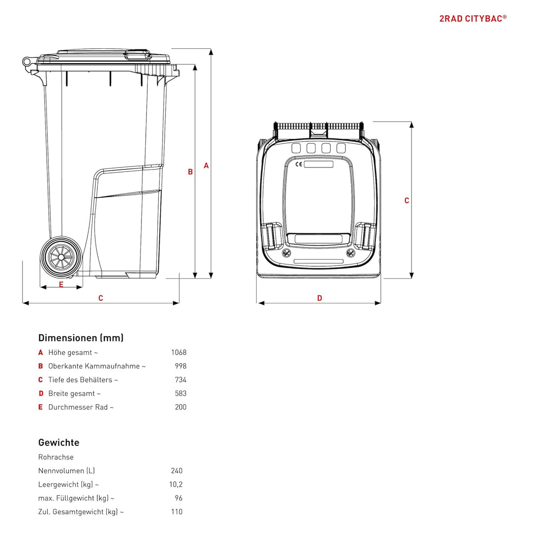 Sulo CITYBAC 240 Liter Mülltonne Grau MGB240 Müllbehälter Abfalltonne Made in Germany Extra Starker