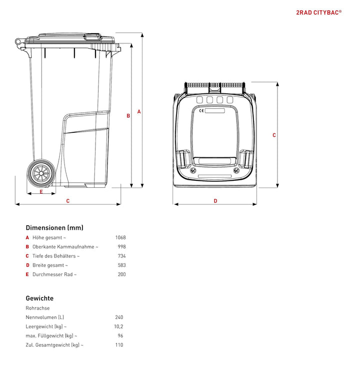 Sulo CITYBAC 240 Liter Mülltonne Grau MGB240 Müllbehälter Abfalltonne Made in Germany Extra Starker