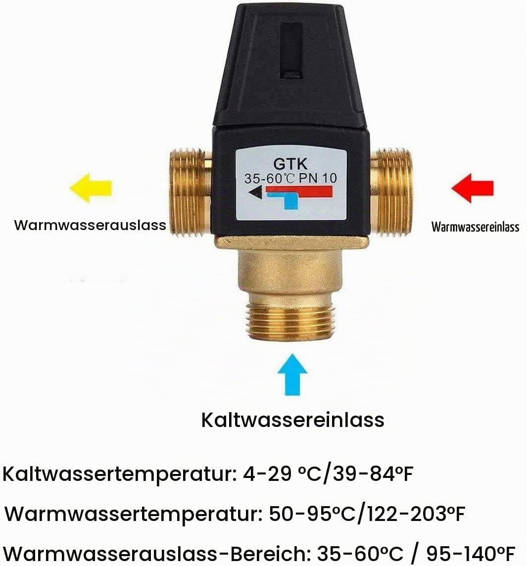 Thermostatisches Mischventil, Solar-Wassererhitzer 3-Wege DN20(G3/4) Aussengewinde Messing Kalt-/War