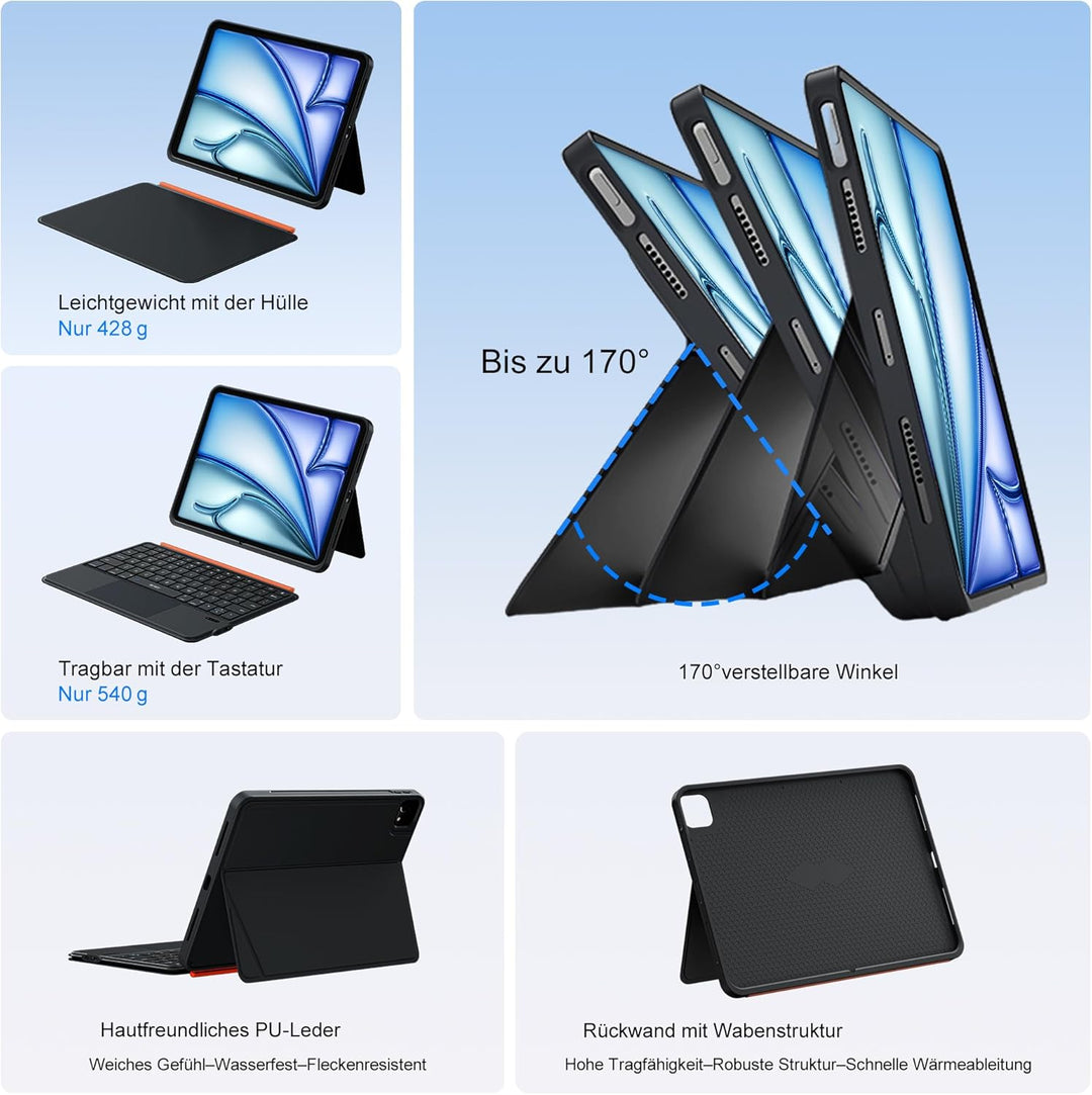 WIWU iPad Tastatur Hülle für Air 11 Zoll M4 A16/10 Gen Magnetische Abnehmbare Tasche Tastatur Stände