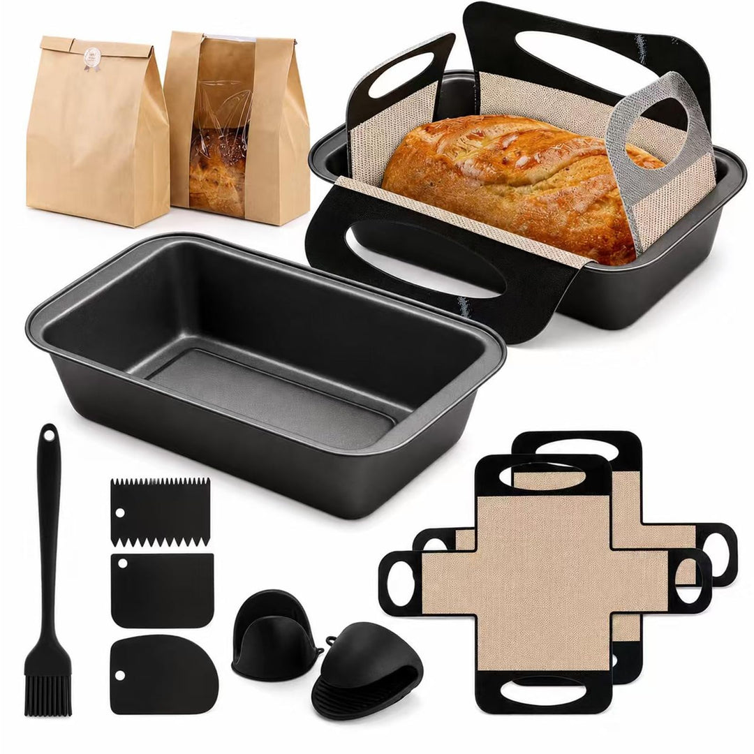 Brotbackform Kasten Set, 2 Stück Antihaft Karbonstahl Kastenform Kuchen 28X15X5.5cm mit 2 Dauerbackf