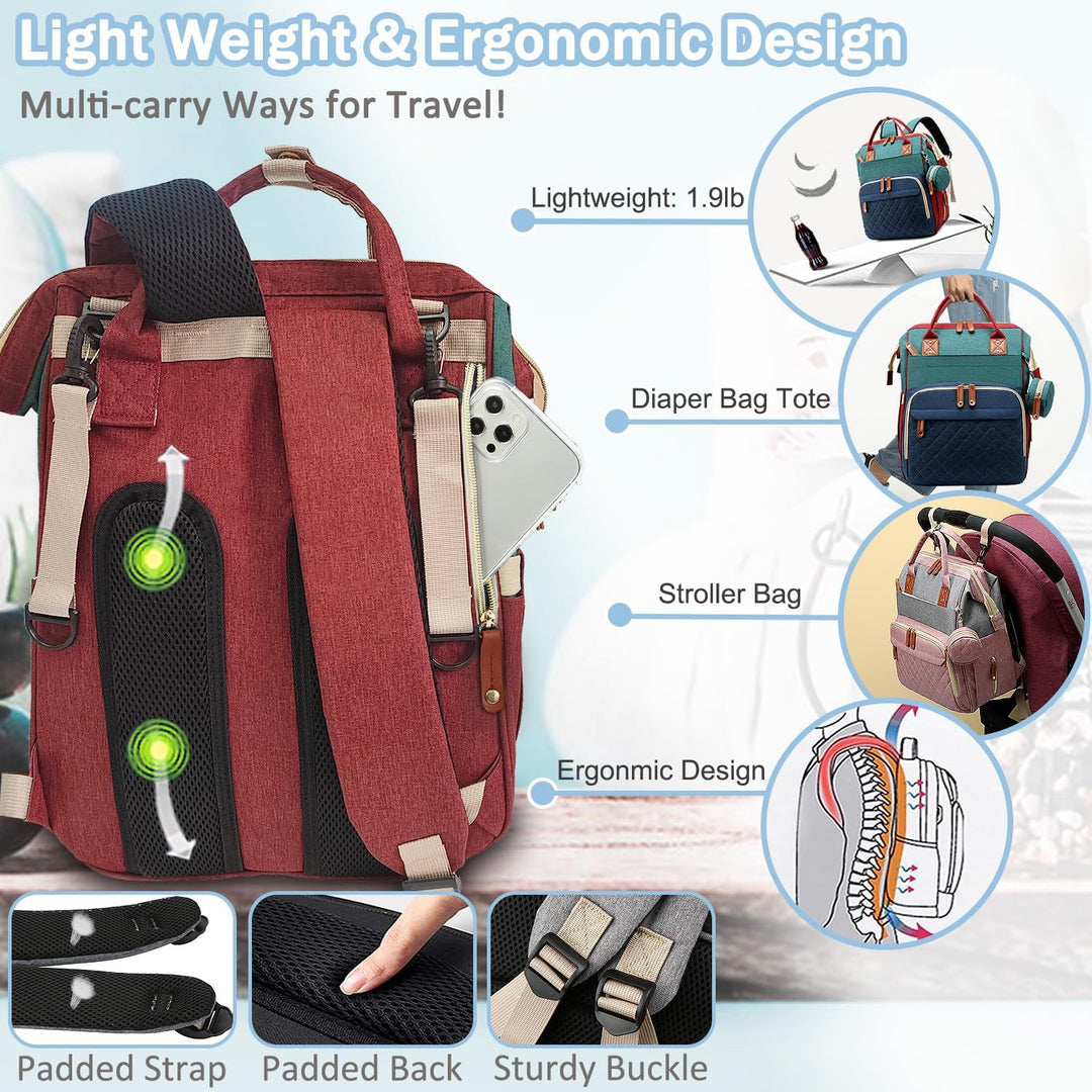 Diaper Bag Backpack Baby Bag, Baby Girl Boy Diaper Bag for Dad Mom with Pad, 16 Pockets Bunt, Farbig