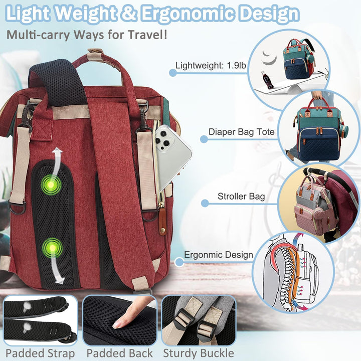 Diaper Bag Backpack Baby Bag, Baby Girl Boy Diaper Bag for Dad Mom with Pad, 16 Pockets Bunt, Farbig