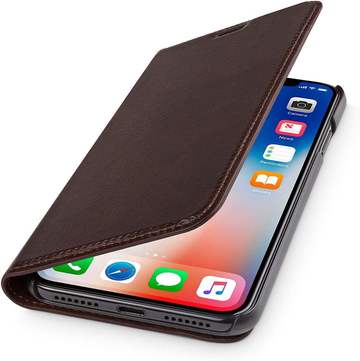 WIIUKA Echt Ledertasche - TRAVEL Italy - für Apple iPhone XS MAX - PFLANZLICH GEGERBTES Leder - Brau