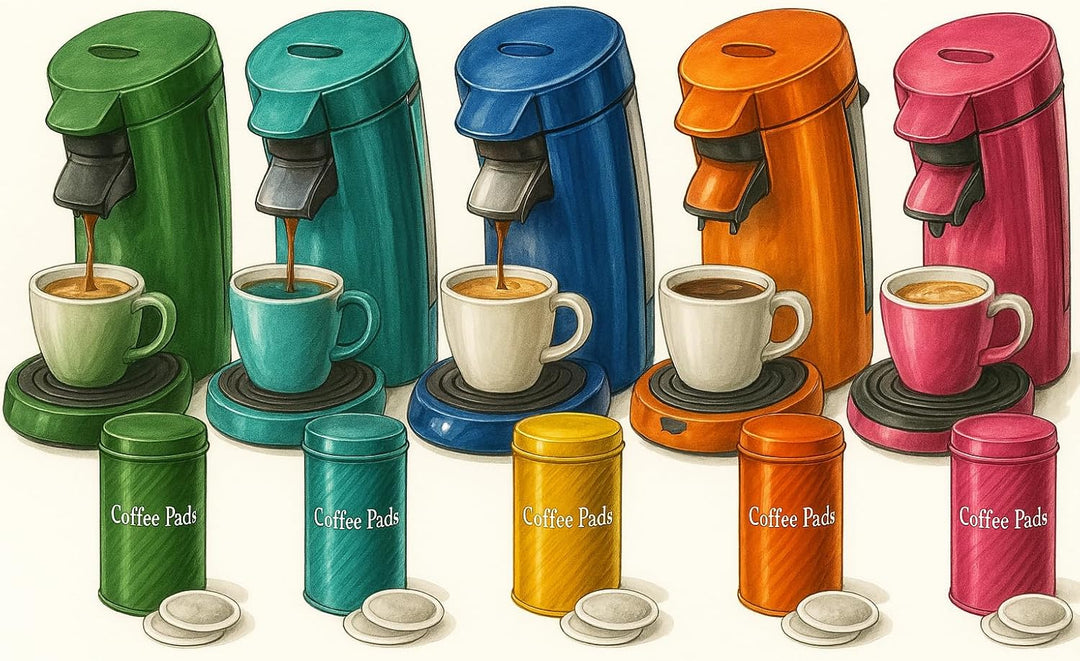 4x Kaffeepaddose und 4x Padheber - Metalldose für Kaffeepads - Aufbewahrungsbehälter mit Deckel für