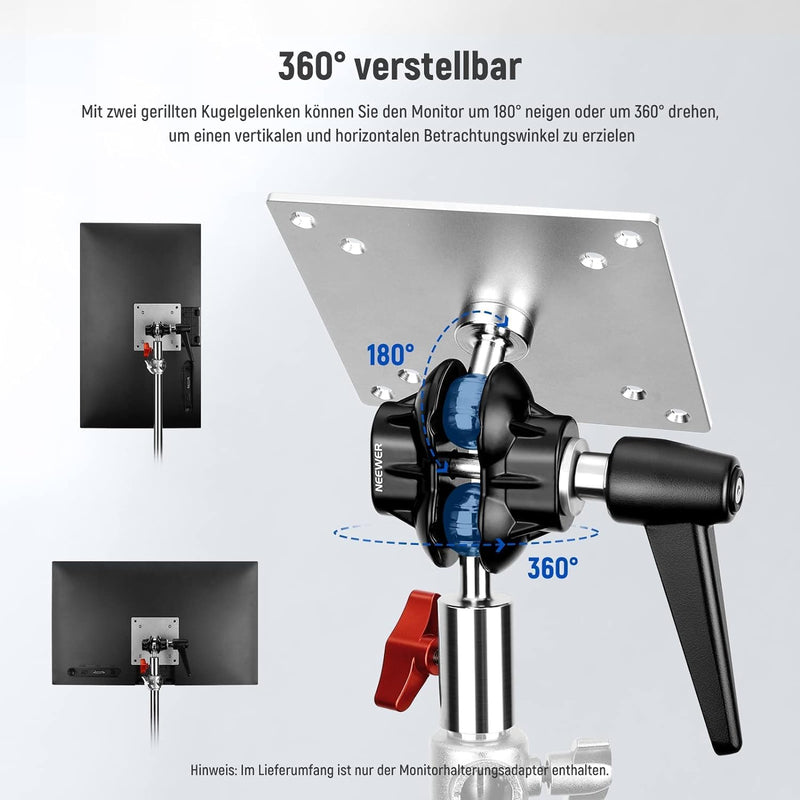 NEEWER 2er Pack Monitor Mount Adapter mit VESA Halterung, Aluminium Lichtstativ Adapter, Zwei 360° K