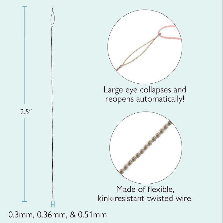 The Beadsmith Basic Elements Faltbare Augennadeln - 6,3 cm lang - Flexibler gedrehter Draht - Grosse