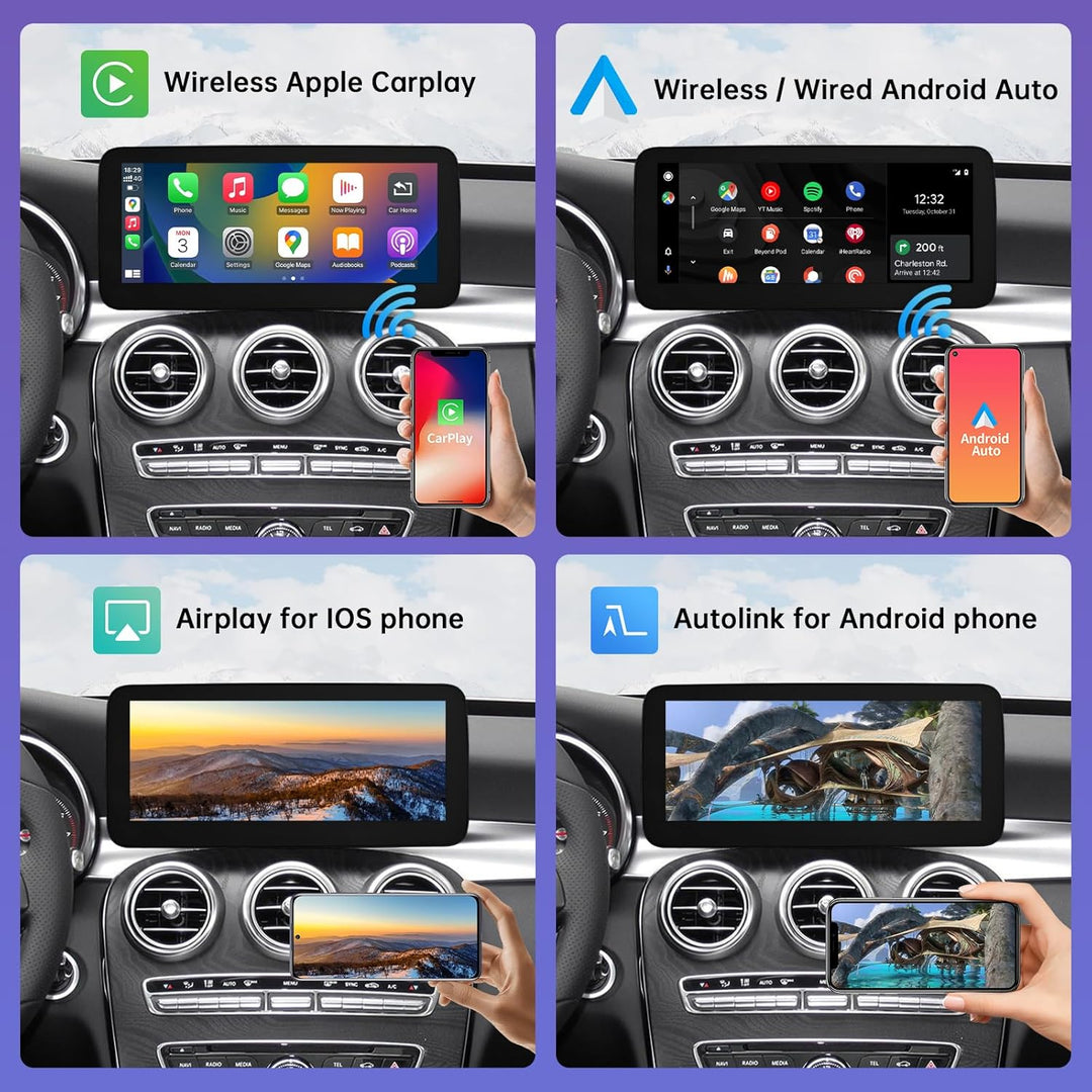 Road Top 10,25 Zoll Autoradio Drahtloses CarPlay Android Auto Touchscreen für Mercedes Benz C GLC V