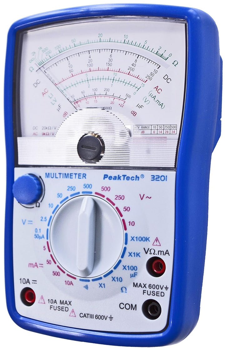 PeakTech Analog Multimeter ; Cat III 600V ; Amperemeter 10A DC ; Voltmeter 500V AC/DC ; Ohm-Meter ;