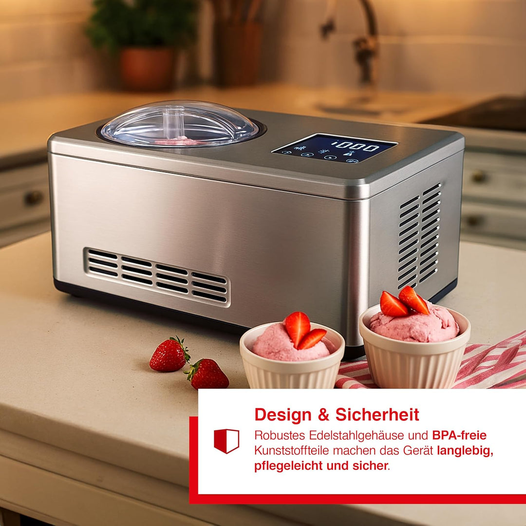 Solis Gelateria Pro Touch 3 in 1 Eismaschine mit Kompressor – Eiscreme-, Joghurt- & Slushiemaschine,