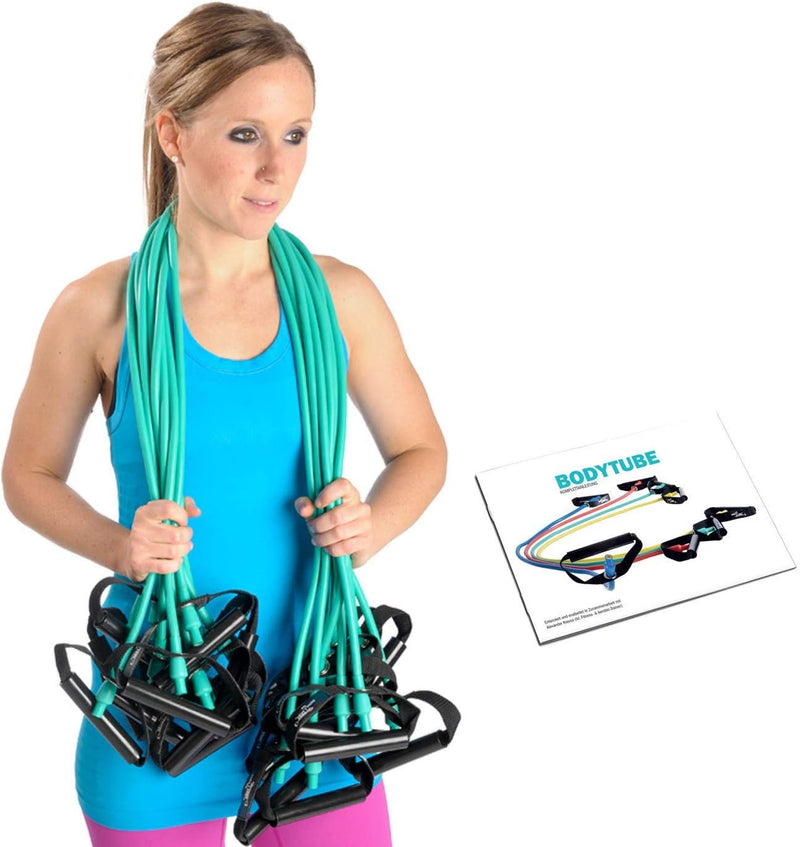 Dittmann Body-Tube blau/ 10er Paket mit Übungsbroschüre Fitness Expander Basic b) grün -