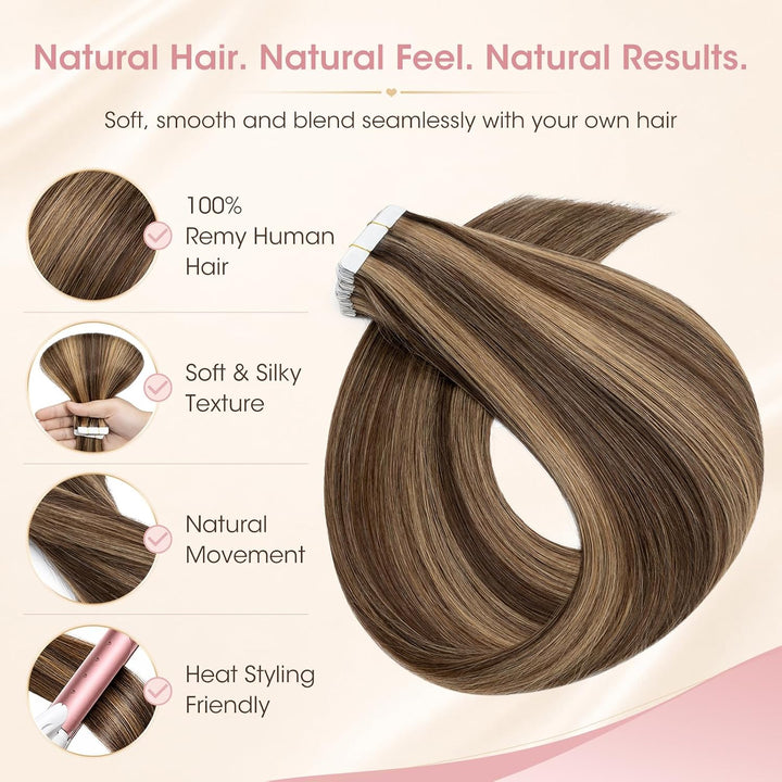 Silk-co Tape Extensions Echthaar 30g, leicht Version Tape in Extensions Echthaar 20pcs, Remy Invisib