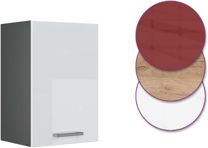 Vicco Hängeschrank R-Line, hängender Küchenschrank, Weiss Hochglanz/Anthrazit, 40 cm Weiss Hochglanz