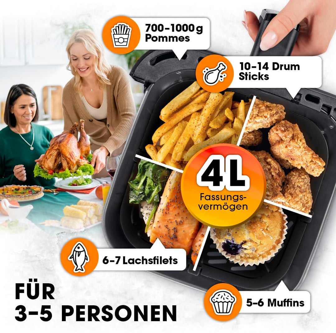 GOURMETmaxx Heissluftfritteuse 4 L | Airfryer mit Timerfunktion & Edelstahl Heizelement | praktische