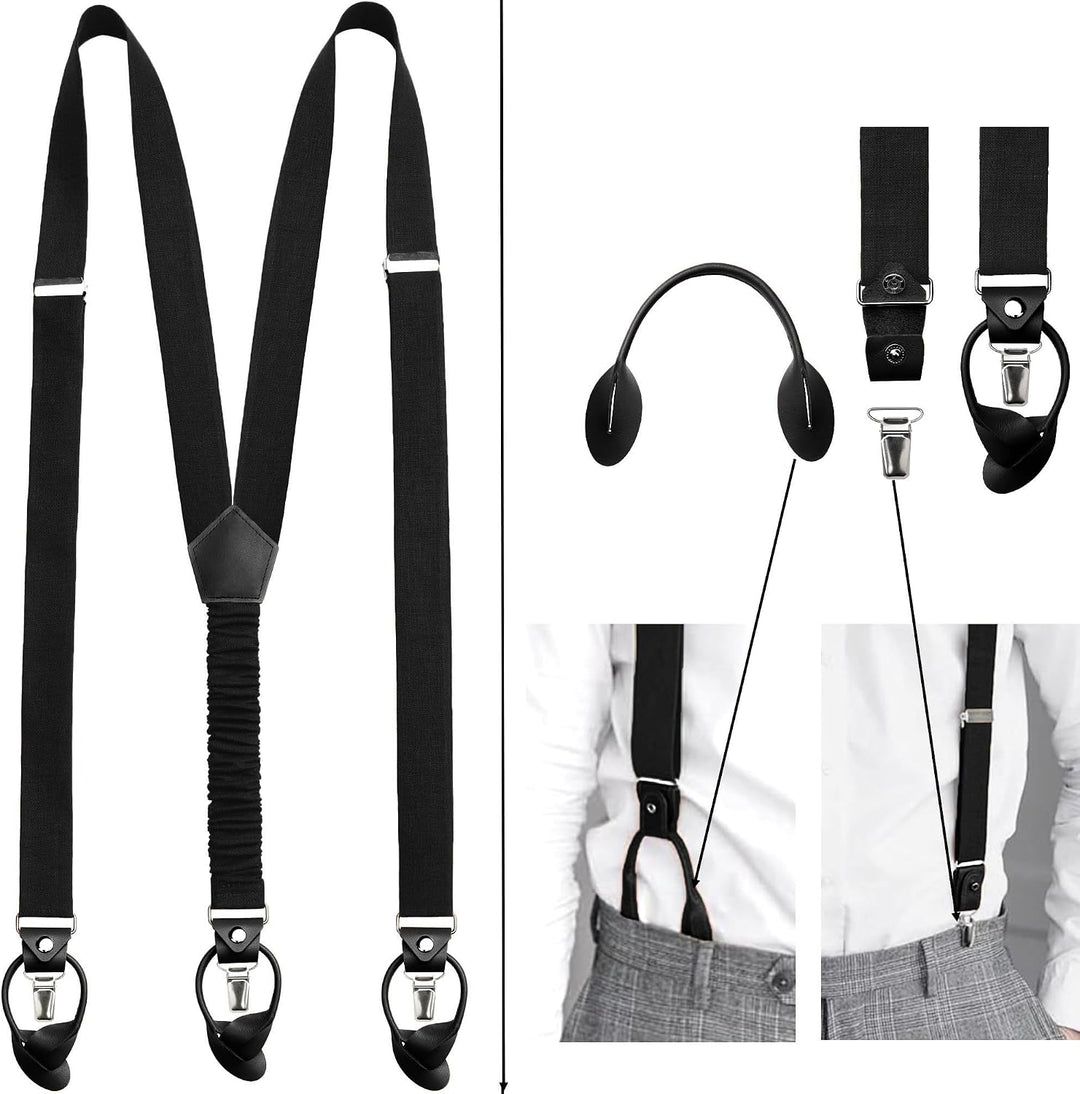Leinen Accessoires SET: Fliege und Hosenträger Hosenträger mit Leder für Herren. Fliege Bereits gebu