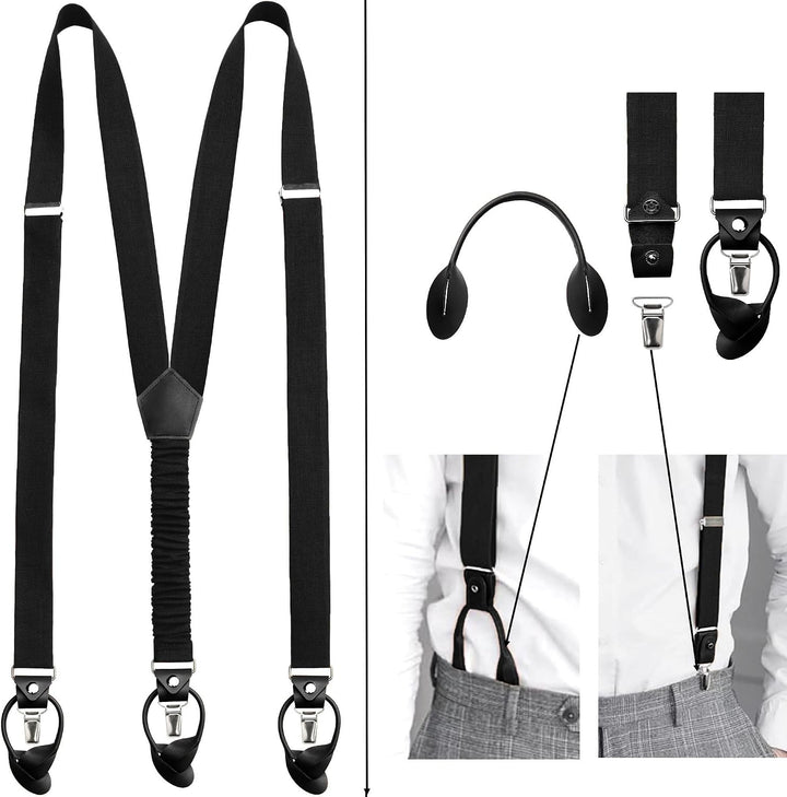 Leinen Accessoires SET: Fliege und Hosenträger Hosenträger mit Leder für Herren. Fliege Bereits gebu