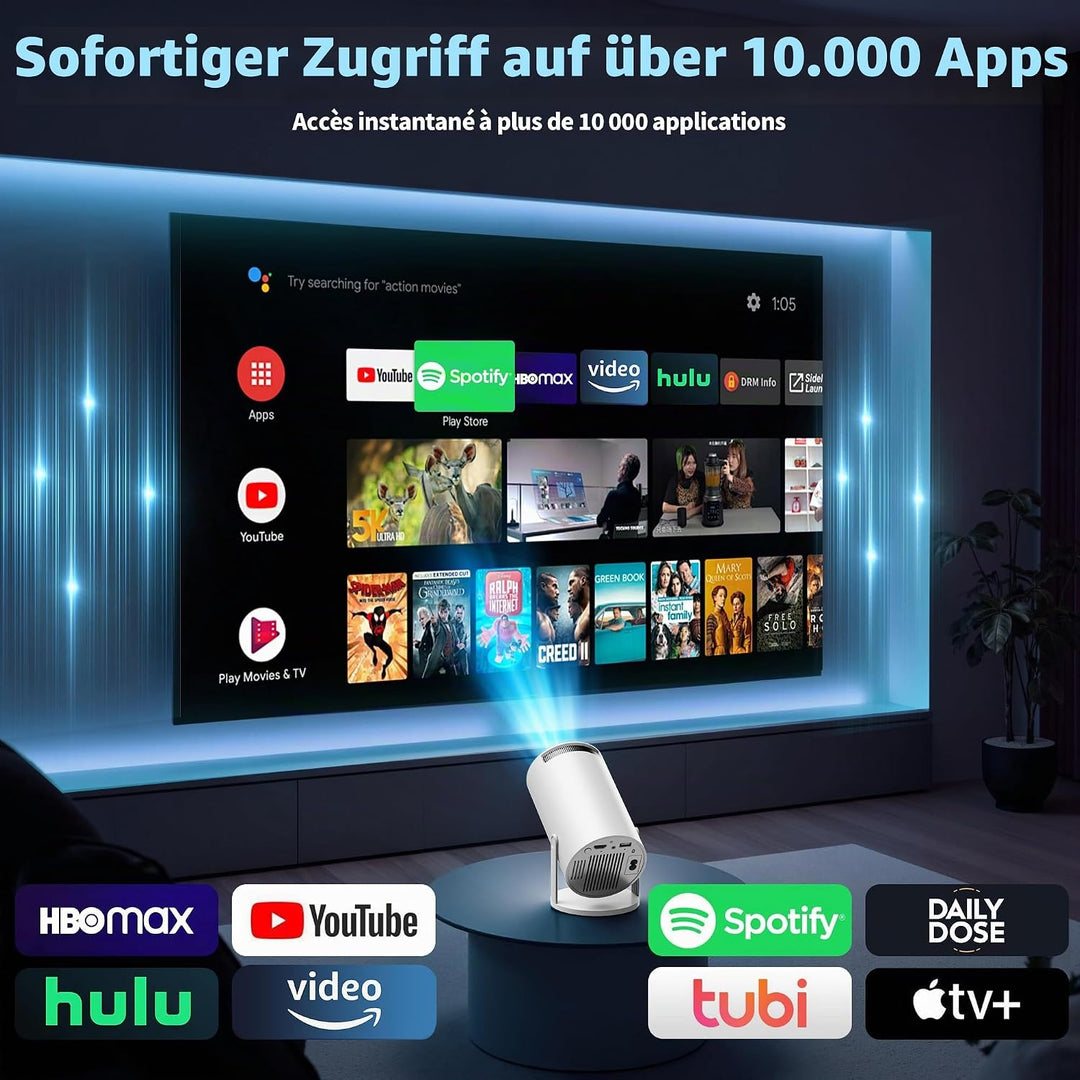 Vidéoprojecteur 1080P FHD Mini Projecteur Video 4K avec WiFi 6 BT5.2 Android TV, Portable Projecteur