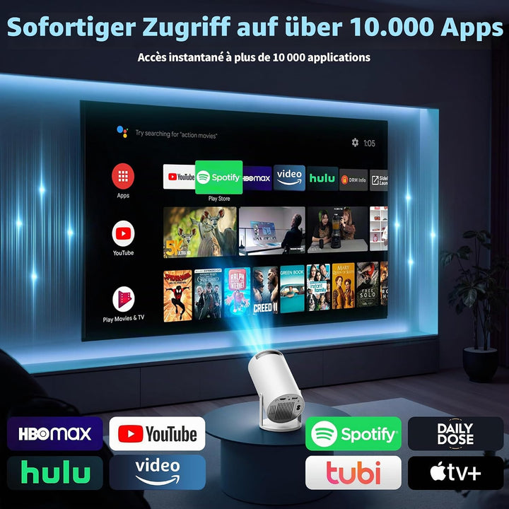 Vidéoprojecteur 1080P FHD Mini Projecteur Video 4K avec WiFi 6 BT5.2 Android TV, Portable Projecteur