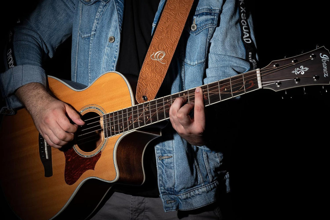 Ortega Guitars Echtleder Gitarrengurt längenverstellbar - Akustik Gitarre / Bass, E-Gitarre, E-Bass