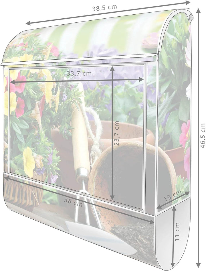 banjado® Design Briefkasten mit Motiv Gartenfreude 39x47x14cm & 2 Schlüssel - Briefkasten Stahl weis