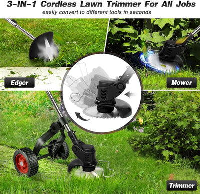 Napacoh Akku Elektro Rasentrimmer, 3 in 1 Multifunktionales Handgeführter Trimmgerät, D-förmiger Gri