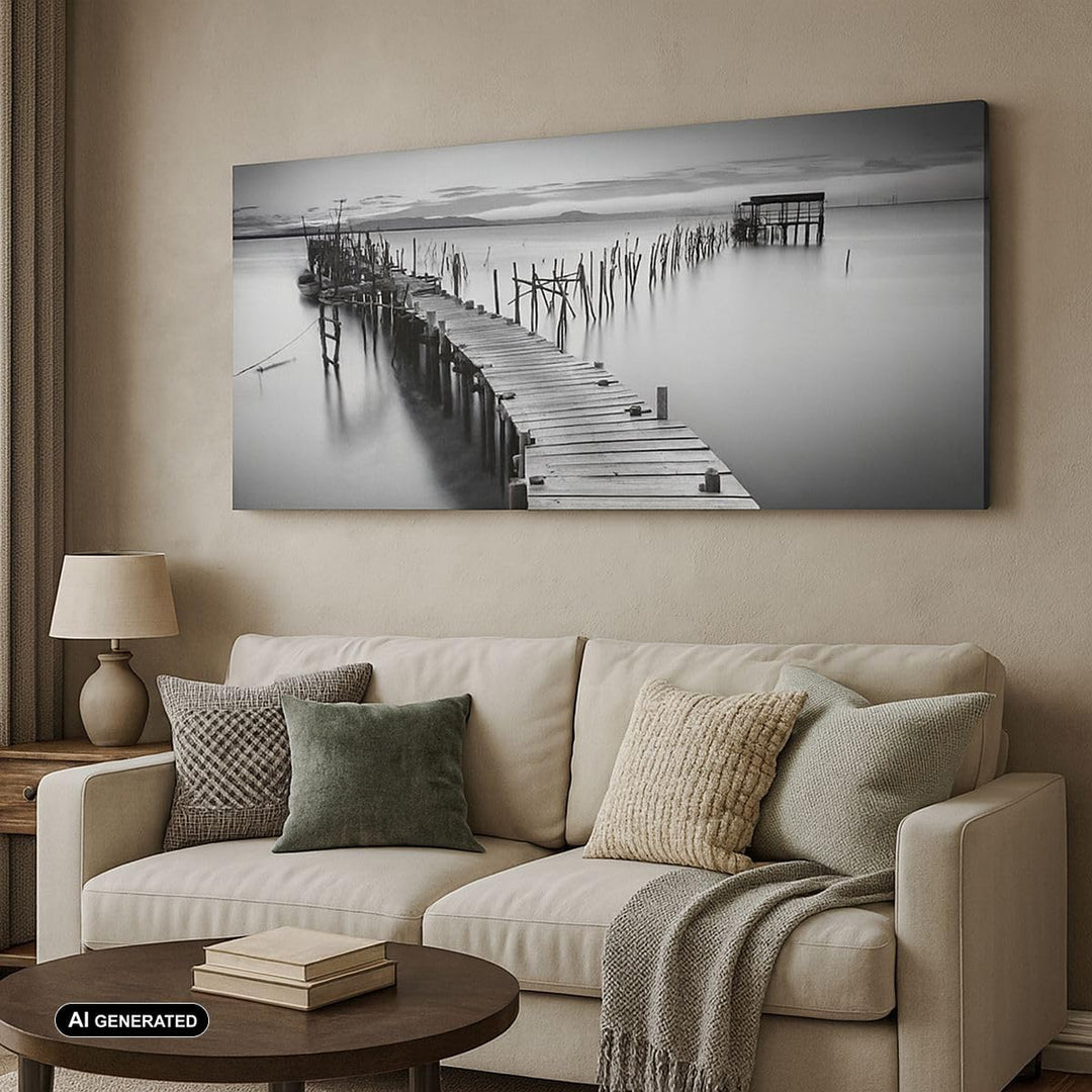 Wandbilder Dekoration Wohnzimmer Meer Brücke Landschaft Natur Panorama Bilder auf Leinwand 120x50cm