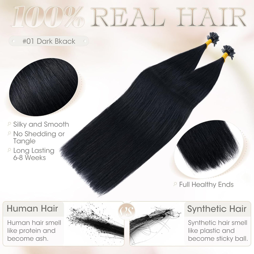 Elailite Bonding Extensions Echthaar Keratin U-Tip Haarverlängerung Menschenhaar 1g/Strähne 16''(40