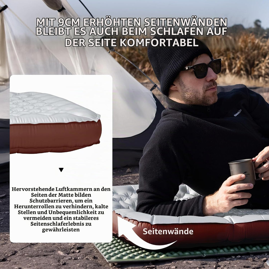Naturehike Thermal 5,8 R- Wert Camping Isomatte with Seitenwände, 4 Jahreszeiten 9cm Dick Ultralight