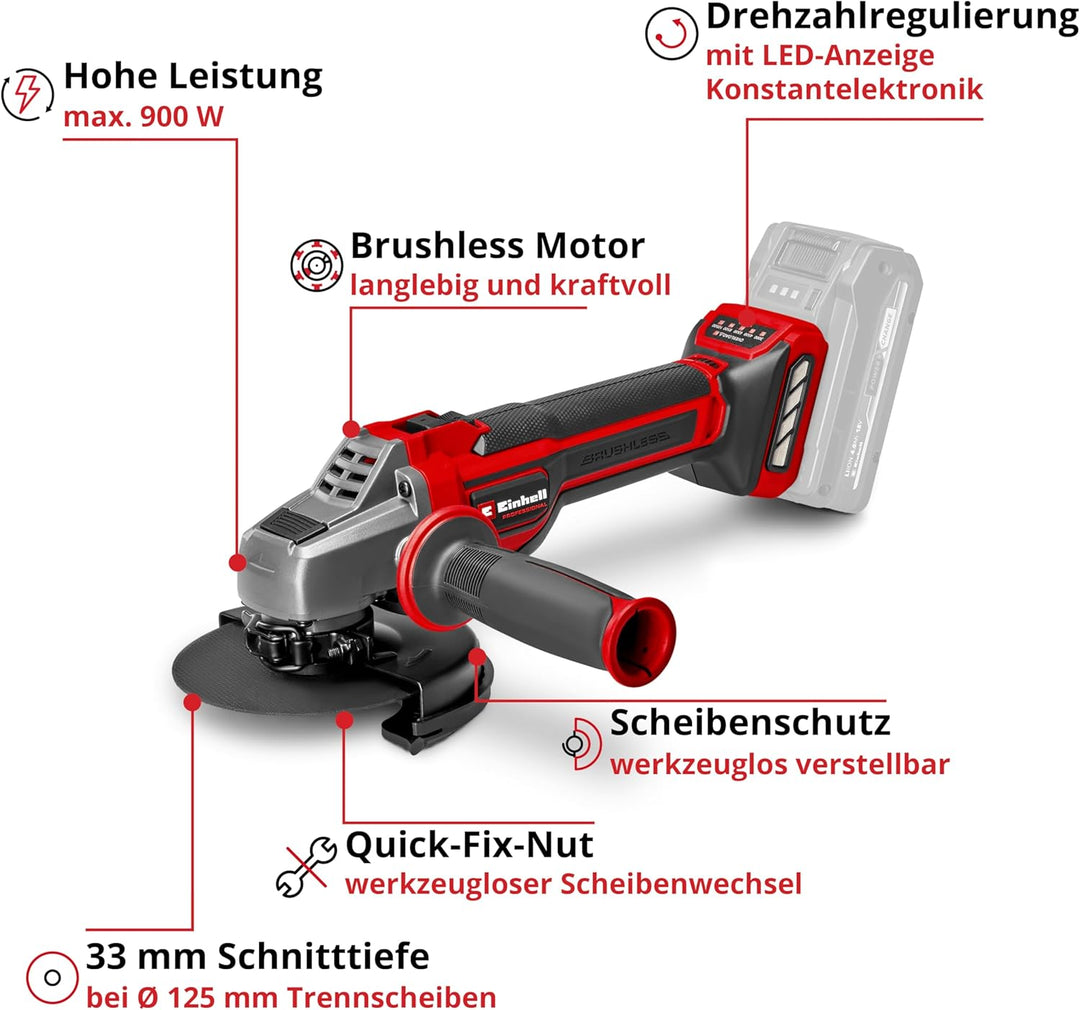 Einhell Professional Akku-Winkelschleifer TP-AG 18/125 CE Q Li Power X-Change (18V, Ø 125 mm, 33 mm