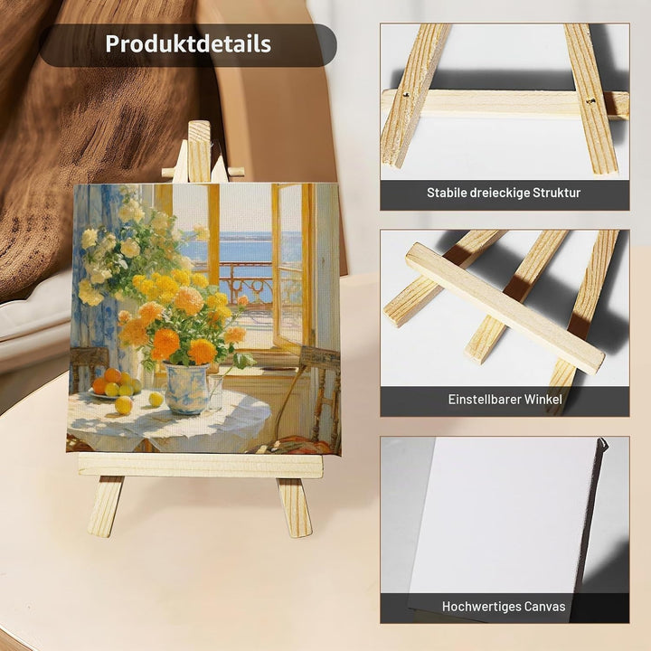 Mini Leinwand mit Mini Staffelei Set 15 Stück Dreieck Staffelei aus Massivholz für DIY-Malerei Kinde