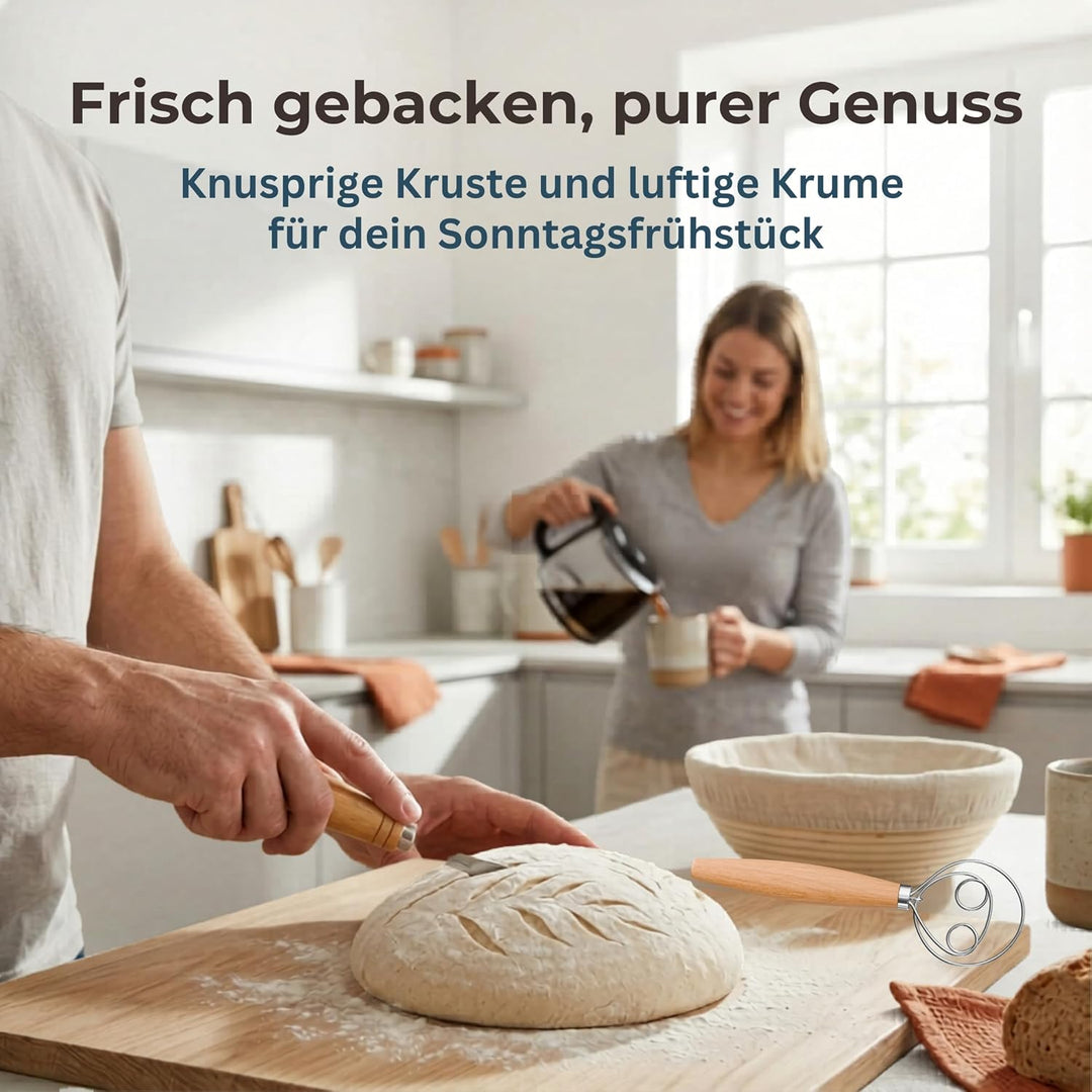 Brot Gärkorb Set 13-teilig – 2x Profi Gärkörbchen Rund & Oval (23 & 25 cm) aus 100% Rattan | Komplet