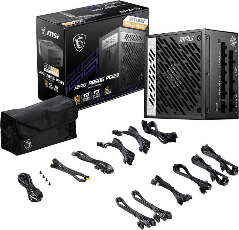 MSI MPG A850G PCIE5 Netzteil, EU Stecker - 850W, 80 Plus Gold Zertifiziert, vollmodularer ATX 3.0, u