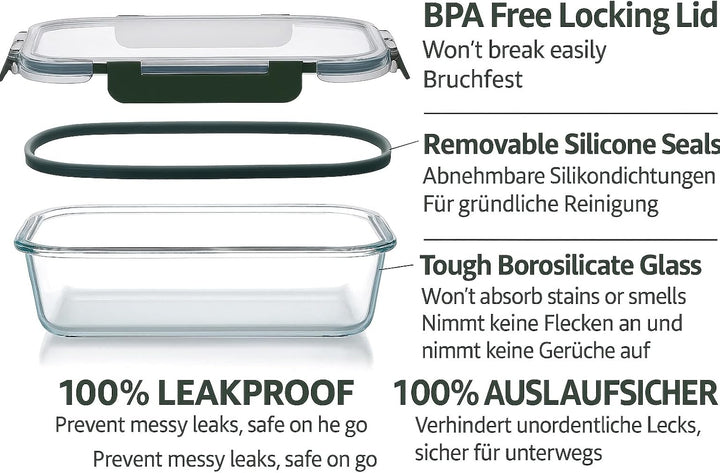 Visario 5 x kleine Glas-Frischhaltedosen 370 ml pro Glasbox | 5er Set Klick-Dosen mit Deckel | Silik